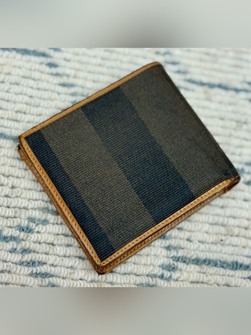FENDI Vintage 80’s Unisex Classic Pequin Striped Canvas Brown Leather Bi Wallet - Picture 10 of 16